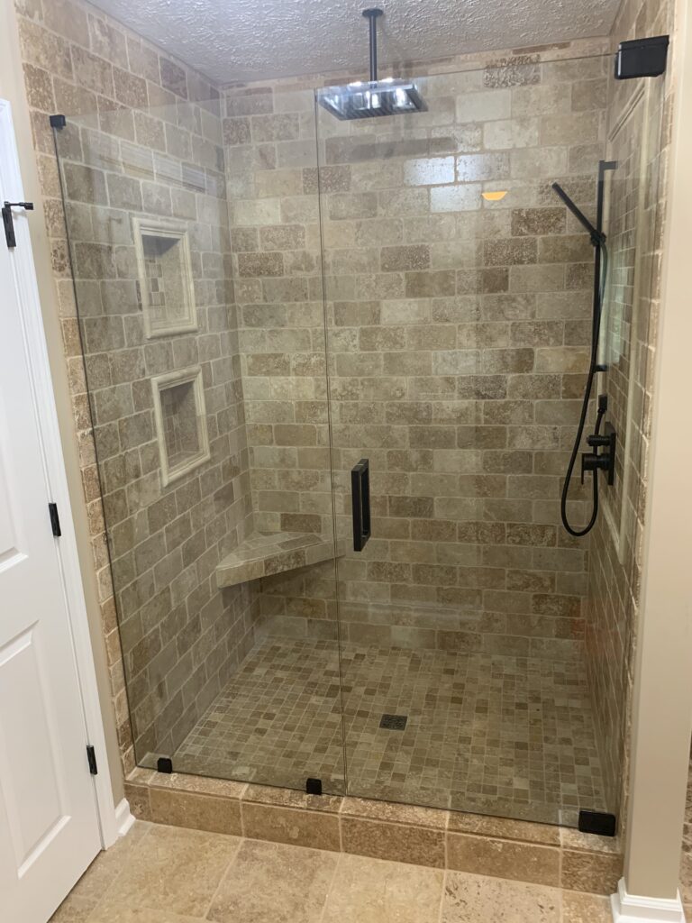 Shower with rock tiles